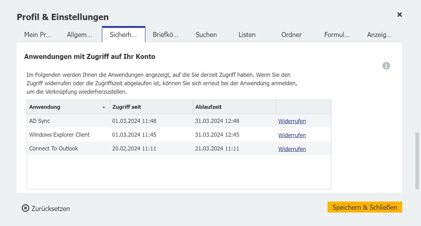 Uebersicht angemeldete Komponenten